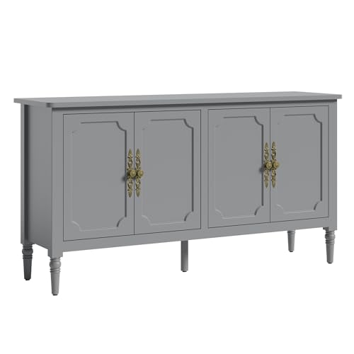 Image of FansaFurn Wood Buffet Sideboard and Media Credenza, Mid Century Modern Console Table with 4 Doors, Pantry Cabinet Accent Storage for Entryway, Living Room, Bedroom, Dining Room, Grey1