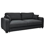 CARRARA Bequemes Schlafsofa in Cord-Optik mit Bettkasten, Schwarz - Ausziehbares Sofa mit Schlaffunktion - 235 x 89 x 92 cm (B/H/T)