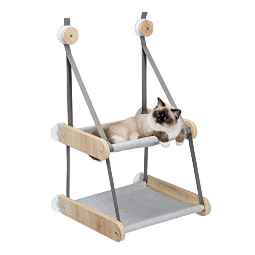 Amazon Brand – Umi Hamaca para gatos de doble capa de madera para ventana