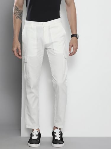 Image of The Indian Garage Co Men Slim Fit Solid Mid-Rise Cargos