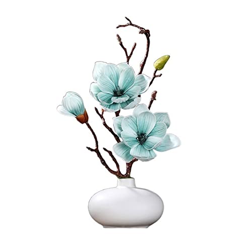 Magnolia artificiel en vase noir pour décoration florale de salon