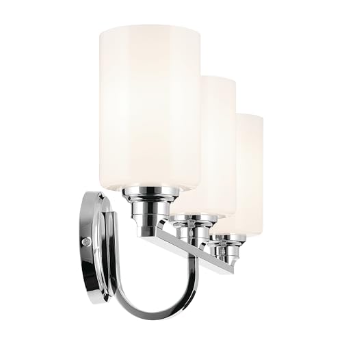 Image of Kichler Gioe 24.25 inch 3-Light Bathroom Vanity Light Fixture with Opal Glass in Chrome, Damp Rated Modern Wall Mount for Mirror, Powder Room (24.25 inch W x 10.5 inch H), 55226CH