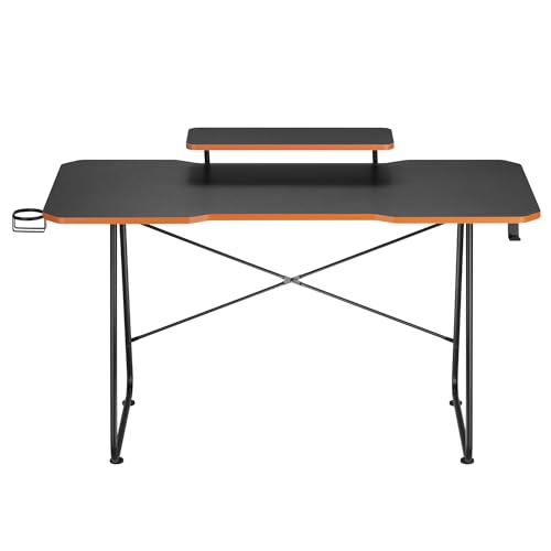 RS170 Gaming Desk avec Support de Moniteur, 136 x 60 cm, Porte-gobelet, Porte-Casque, Pieds antidérapants + Range-câbles RS125, modulaire, 20 Segments, Noir/Rouge – Image 4
