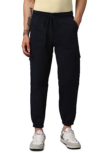 Image of Hubberholme Men's Regular Fit Cotton Trousers, Ankle Length Button Closure Elasticated Waist Cargo Joggers