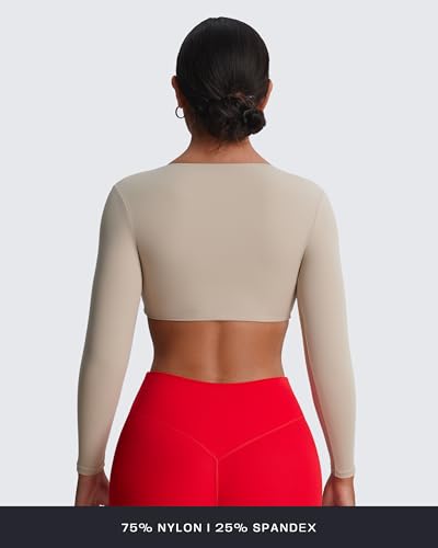Image of Aoxjox Sienna Twist Deep V Training Women's Long Sleeve Crop Top