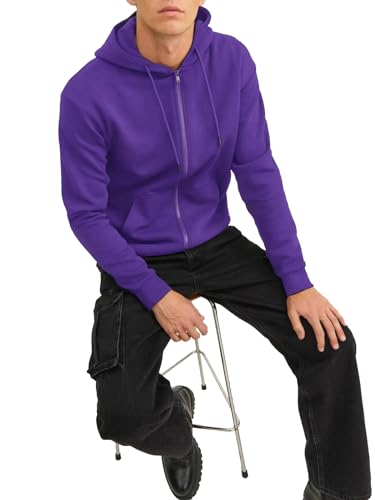 Tuveke Purple Men Zip Up Hoodie Athletic Hoodies Long Sleeve Fleece Hooded Sweatshirts Lightweigt With Pockets L thumb #3