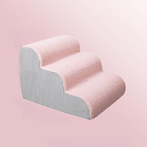 「NexPon」犬用三段折りたたみペットステップと犬用スロープ|小型犬向け|ソファ用滑り止めデザイン|取り外し可能なカバー (ピンク)