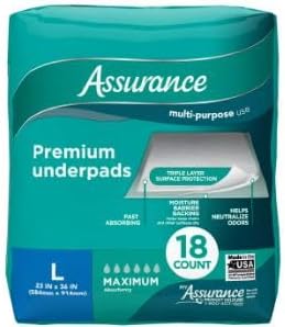Assurance Premium Quilted Underpads, Maximum Absorbency, Large (23" x 36"), 18 Count - Disposable Protection for Bedding, Furniture & Travel ~ Pack of 3