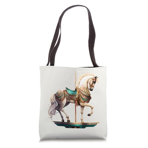 Bolso tote blanco con diseño de caballo de carrusel miniatura 1