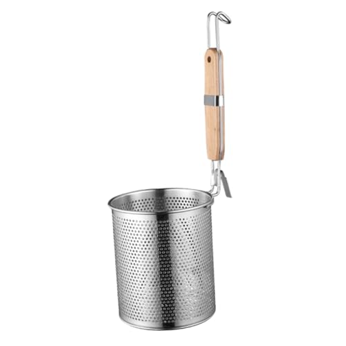 BESPORTBLE Cuchara Coladora de Acero Inoxidable Mango de Madera Tamaño Mediano 14 CM Espumadera para Cocina Cedazo para Fideos y Cesta para Pasta Adecuado para Uso Doméstico y Freír