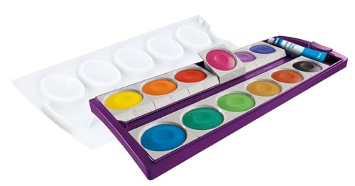 Pelikan Farbkasten K12 Deckfarbkasten mit 12 Farben Farbe: Violett inkl. Deckweiß Schul-Standard 701327