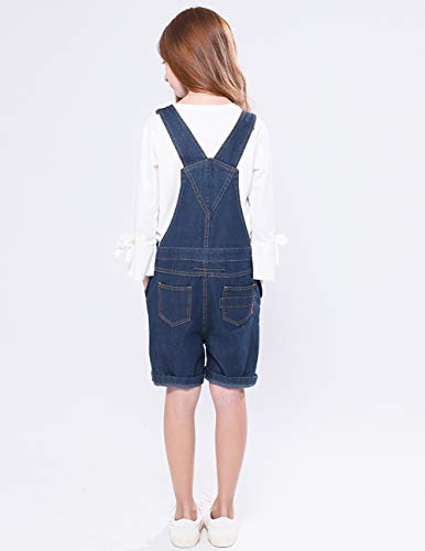 Image of SOLOCOTE GirlVintage Wash Denim Pinafore with Adjustable Straps Jumpsuit Suspender Shortall Bib Pocket 5-14Y