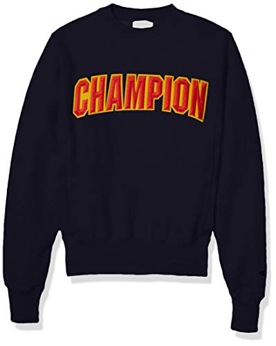Champion LIFE Men's Reverse Weave Crew-Block Champion Arch, Navy, Large