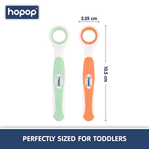 Image of Hopop Tongue Cleaner for Baby | Rounded Edges Baby Oral Cleaner Toothbrush | 100% Safe Kids Tongue Cleaner | Suitable from 3+ Months | Pack of 2 | Green & Orange