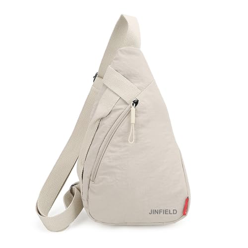 Small Crossbody Sling Backpack Men Women Sling Bag Chest Bag Daypack Nylon for Travel Hiking Walking Daily Casual Beige