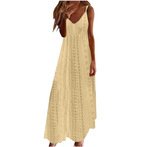 Robe longue legere ajouree col en V et fines bretelles