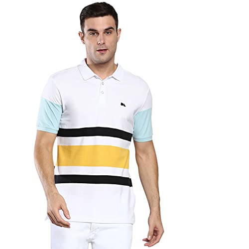 Image of Dennis Lingo Men's Casual Slim Fit Polo Neck T-Shirt, Half Sleeves Striped Pure Cotton Collar T-Shirt for Men