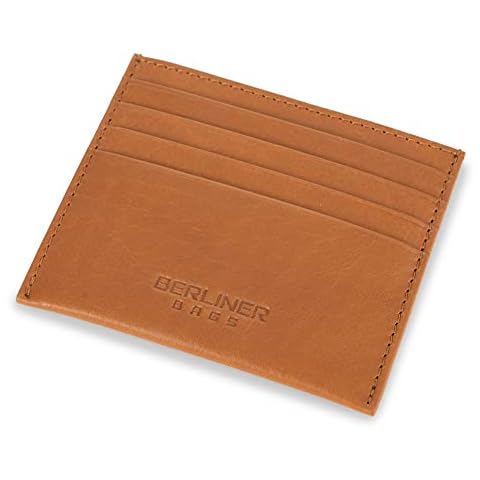 BERLINER BAGS Premium Leather Card Case, RFID Blocking Card Holder for Men and Women, Cognac, Card Case Cover