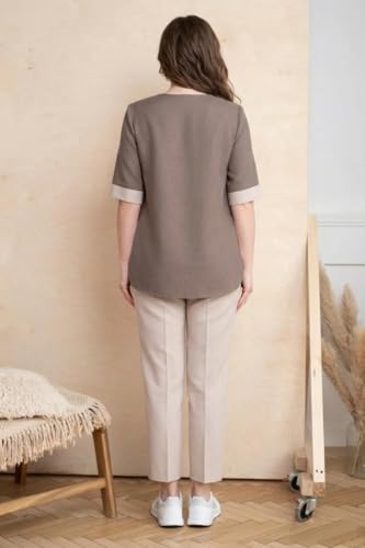Image of ANNI Designer Co-Ord Set for Women Viscose Solid | Top Pant Co-Ord Set | Designer Two Piece Matching Outfit | Round Neck V-Slit Elbow Sleeve Coord | Stylish Indo Western Clothing