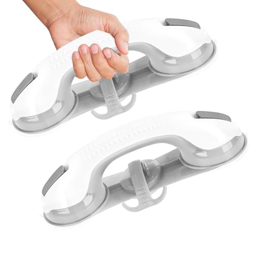 Grab Bars for Bathtubs and Showers-2 Pack-Heavy Duty Shower Handle with 3 Strong Suction Cups,No Drill Removable Safety Rail for Elderly and Seniors