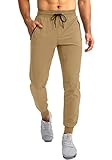 Pudolla Men's Lightweight Jogger Pants Workout Running Tapered Joggers for Men with Zipper Pockets for Athletic Travel Casual(Dark Khaki Large)