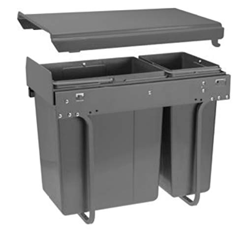 Gtv Anthracite Pull Out Kitchen Waste/Recycle Soft Close Bin For 300Mm Cabinet - Hinged Door Unit (20L + 10L)