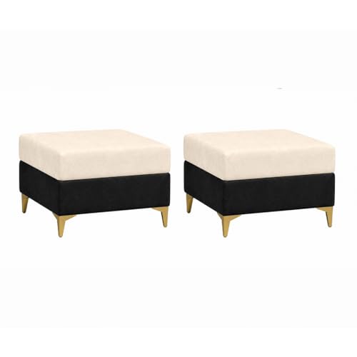 Image of FURNY Nova 5 Seater L Shape Sofa Set with 2 Movable Ottoman | Flexible Left or Right Layout | Plush Velvet Fabric (Black-Cream) | Perfect for Living Room, Guest Room & Office