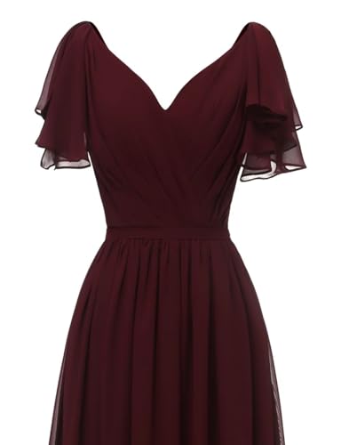 Image of Yexinbridal Ruffle Sleeves Bridesmaid Dresses V-Neck Chiffon Long Formal Wedding Evening Party Gowns for Women