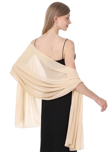 Baoqiya Women's Shawls and Wraps for Evening Dress Chiffon Shawl Soft Elegant Silky Pashmina Wedding Bridal Scarf(Champagne, 79