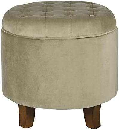 Homepop Home Decor | Upholstered Round Velvet Tufted Foot Rest Ottoman | Ottoman with Storage for Living Room & Bedroom | Decorative Home Furniture, Tan