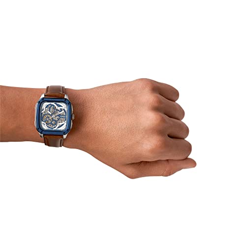 Image of Fossil Mens 42 mm Inscription Blue Dial Leather Analogue Watch - ME3202