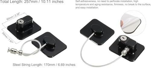 Image of Child Safety Device Refrigerator Door Lock with 2 Key and Adhesives, Cabinet Restrictor Cable for Baby and Toddler, Lock for Cupboards, Drawers, Fridge, Wardrobe, Black, Pack of 1