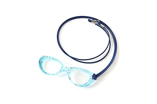 MIDI-ミディ ルーペ 拡大鏡 携帯ルーペ ネックレス ペンダント 2倍 アセテート フォックス スカイブルー&ゴールド (PG-004,C3)