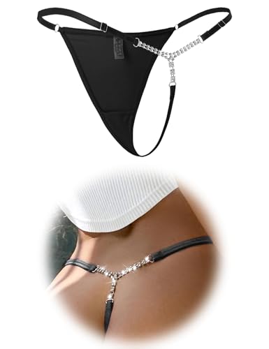ohmydear String Tanga für Damen mit Glitzer Sexy G String mit Kette Hoch Geschnitten Tangas für Frauen mit Strass Große Größen Verstellbar Thongs Mini Unterwäsche ohmydear String Tanga für Damen mit Glitzer Sexy G String mit Kette Hoch Geschnitten Tangas für Frauen mit Strass Große Größen Verstellbar Thongs Mini Unterwäsche