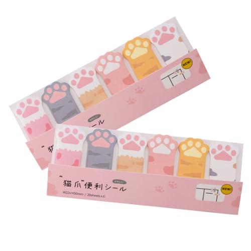 GRIRIW 2個 猫爪形状のかわいい学校用メモパッド 強粘着で書き込み可能 持ち運び便利な実用的付箋タブ 学生 オフィス向けリマインダー用