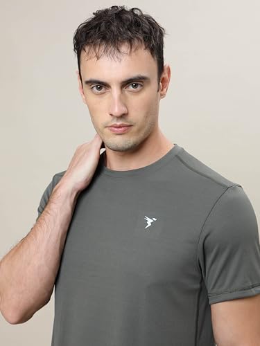 Image of TECHNOSPORT Men's Slim Fit Polyester Activewear Sports T-Shirt with Moisture-Wicking Comfort for Workout, Running & Gym