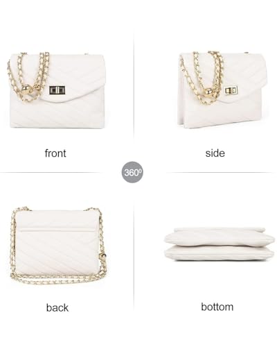 Image of LAVTUG Small Quilted Crossbody Bag for Women, Faux Leather Gold Chain Purse | Chevron quilted flap purse with clasp-adjustable chain, 2 main compartments, inner zip pocket and back slip pocket