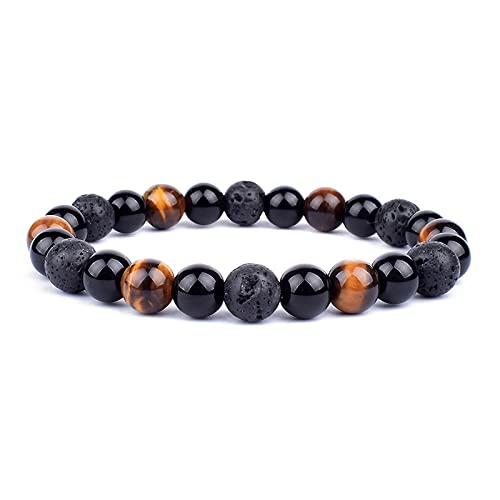 Bracelet triple protection en œil de tigre hématite et obsidienne naturelle