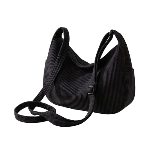 BEELUKY Sztruksowa torba na ramię Crossbody Bag damska swobodna torba z półksiężycem, torba hobo bag shopper, torba na ramię z zamkiem błyskawicznym, na co dzień, do szkoły, pracy, podróży, na zakupy