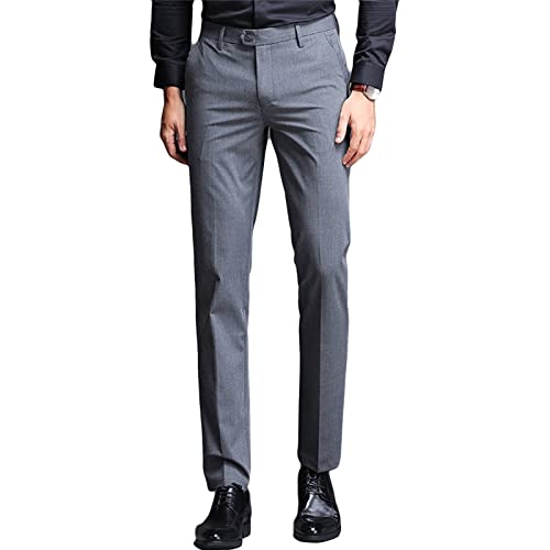 Men's Slim Fit Skinny Stretch Pant Classic Solid Color Tapered Suit Pant Lightweight Business Comfort Trousers (Grey,36)