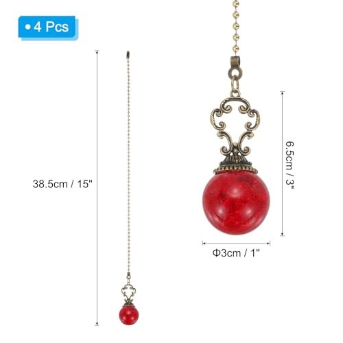 Image of PATIKIL 15 inch Ceiling Fan Pull Chain, 4 Pcs Crystal Pull Chain Fan Connector Vintage Ceiling Fan Ornament Fan Chains Extender for Ceiling Light Lamp Fans, Red (Ball)