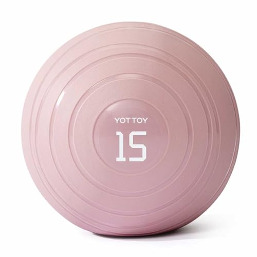 YOTTOY Medicine Ball for Exercise-slam Ball for 6&10&15 lb,Non Slip Grip,Durable Construction,Sand Filling Training,Workout,Gym for Man&Woman (YOTTOY Pink, 15lb)