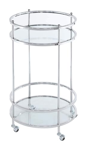 Convenience Concepts Royal Crest Bar Cart With Wheels Clear Glass / Chrome Frame