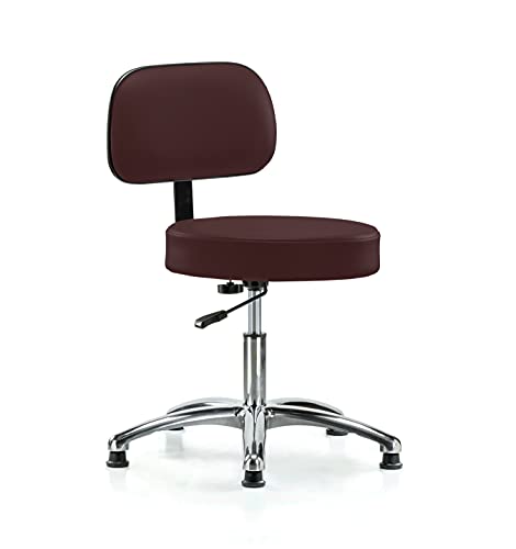 🛒 Flash Sale Perch Chrome Walter Exam Stool with Backrest Support, Stationary Caps, Desk Height, Burgundy Fabric