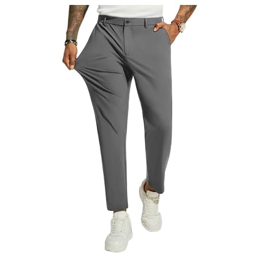 PJ PAUL JONES Men's Stretch Golf Pants with 5 Pockets Slim Fit Dress Pants for Men Travel Casual Work Trousers Dark Grey M