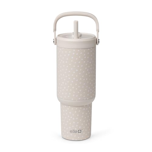 Image of Ello Oasis Go+ 26oz Tumbler with Top Handle and Retracting Straw | Reusable Insulated Stainless Steel Cup, 100% Leakproof Water Bottle, 24 Hours Cold, Cup Holder Friendly For Travel | Wild Dot
