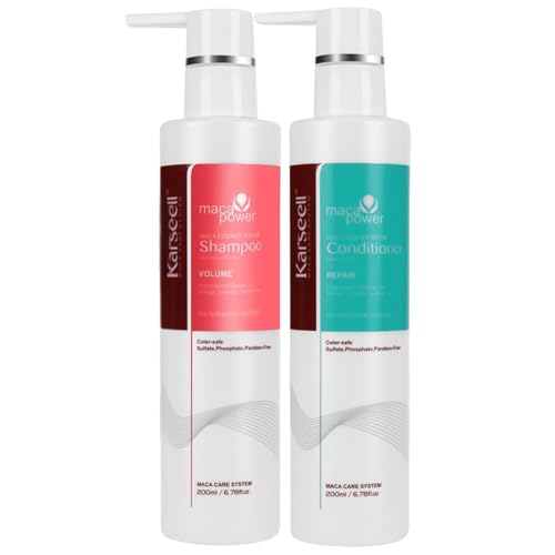 Karseell MACA CARE SYSTEM Set Volumen Shampoo + Reparierender Conditioner Arganöl Panthenol Volumen Reparatur Feines Trockenes Geschädigtes Haar Ohne Sulfate und Parabene 200ml x2