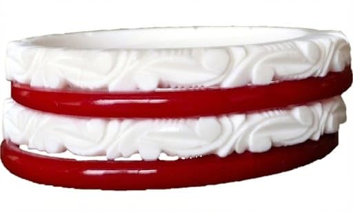 Image of HAPPYCRAFT Original Shakha Pola Bangles - (Pack of 4) | Bengali Traditional Red and White Acrylic Bangles Set for Married Women | Jewellery for Puja Wedding Bridal Ethnic Wear | Comfortable