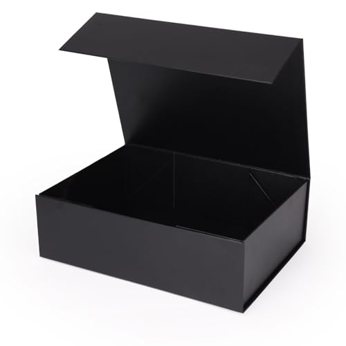 Giftgarden 11”x8”x3.5” Black Gift Boxes with Magnetic Lids, Large Collapsible Gift Wrap Box Magnet Clourse for Presents, Mothers Day, Birthday, Wedding, Bridesmaid Groomsman Proposal Box, 1 Pack