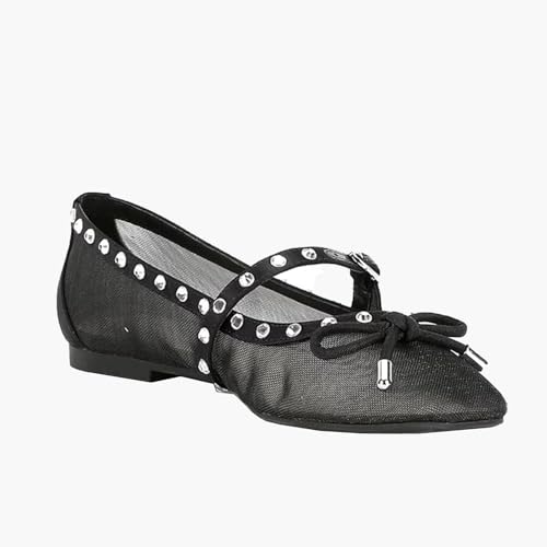 Women's Exquisite Mesh Ballet Flats - Sparkling Studs & Delicate Bow Design2